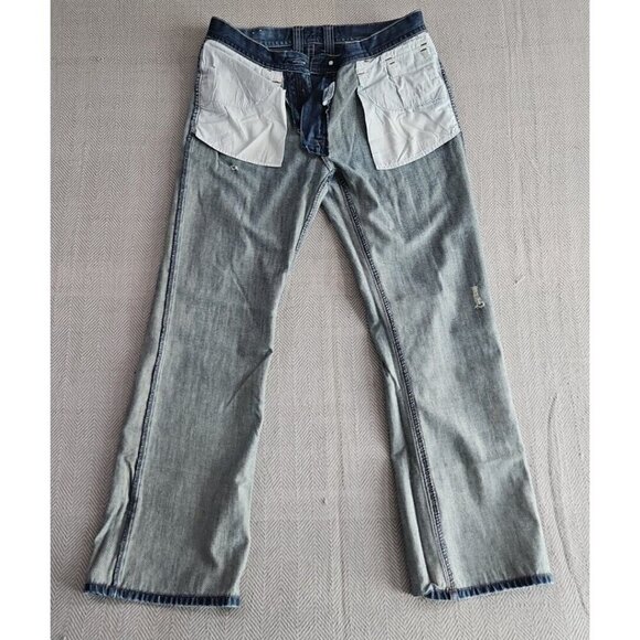 Guess Jeans Men's 34x31 Relaxed Boot Cut Medium Wash Blue Flap Pocket Embroidery - Picture 2 of 16